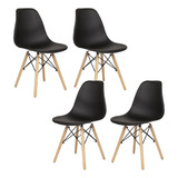 Set De 4 Sillas Eames Comedor Modernas Minimalistas Cocina Estructura De La Silla Madera Asiento Negro Diseño De La Tela Plastico