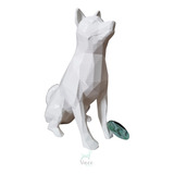 Akita Inu Estátua Geométrica 3d 20cm + Brinde