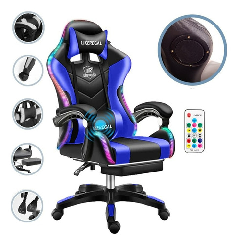 Silla Gamer Luz Rgb Parlante  Reposapiés Masajeador Lumbar