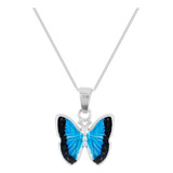 Collar De Plata Mariposa Azul Eden, Cadena Y Dije De Plata