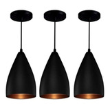 Kit Com 3 Luminárias Vegas Pendentes Preto/cobre Decoração Cor Preto