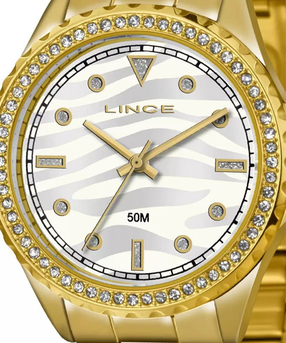Relógio Feminino Lince Lrgj059l Cristais Plaque Ouro