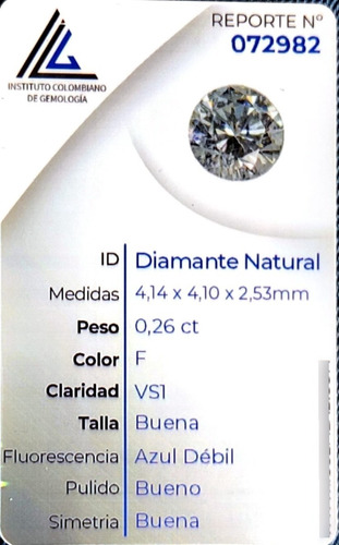 Diamante Natural Certificado 0.26ct