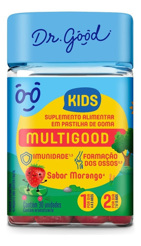 Multigood Kids Suplemento Em Gomas Morango C/30 Dr Good Sabor Morango