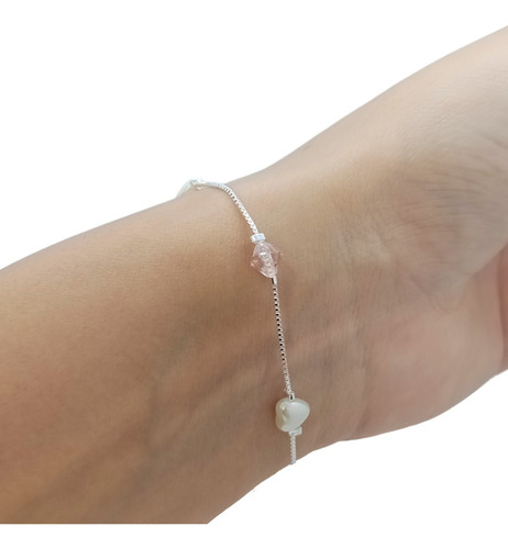 Pulsera De Plata  925 Perlas Corazón