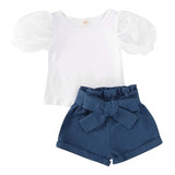 Conjunto Para Niña, Shorts Mezclilla, Blusa De Moda, Casual