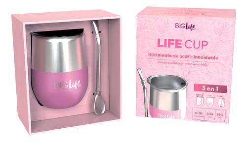 Mate 3 En 1 Termico Con Bombilla Rosa Big Life