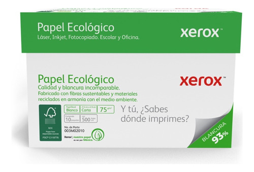 Papel Bond Ecológico Xerox 003m02010 Carta Blanco 5000 Hojas