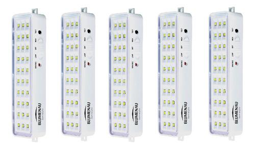 Kit 05 Lâmpadas De Emergência 30 Leds Luminária Recarregável