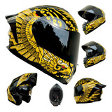 Casco Moto Negro Aguila Dorado Abatible Luz Trasera Zero Dot