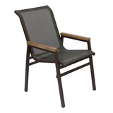 Cadeira De Aluminio Tela Sling Com Braços De Madeira Jardim
