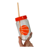 15 Frascos Vasos Pelota Basquet Con Tapa Y Sorbetes