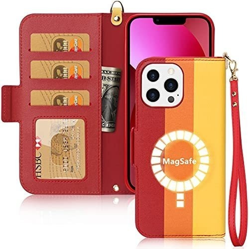 Funda Para iPhone 13 Pro Max Cuero 3 Tonos Correa Rojo