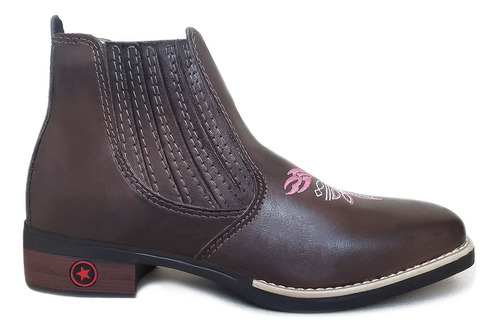 Bota Feminina De Couro Botina Country Texana Cano Curto