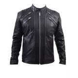 Chamarra Piel Borrego Pelibuey Slim Fit Hombre Tipo Biker 