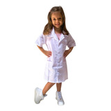 Jaleco Infantil Uniforme Oxford Branco Mangas Curtas Bolsos