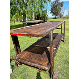 Mesa Barra Hierro Antiguo One  Todo Madera 4 Ruedas