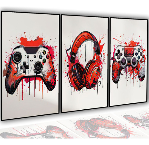 Quadros Decorativos Quarto Sala Gamer Controle Colorido Neon