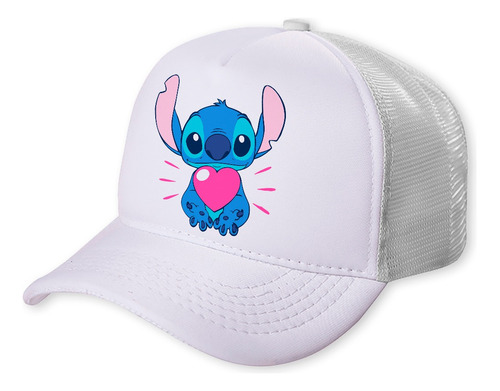 Boné Trucker Infantil Branco Stitch Fofinho Cute Apaixonado