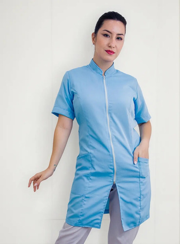 Jaleco Feminino Adulto Zíper Oxford Acinturado Manga Curta | MercadoLivre