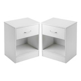 Set De 2 Mesas De Noche Con Cajón En Madera Color Blanco