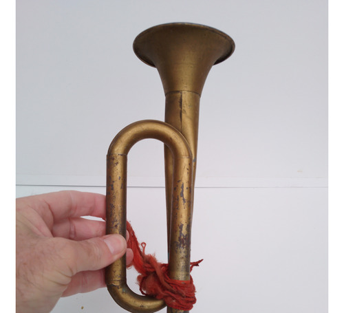 Antiguo Juguete En Chapa Latón Litografiada Trompeta Diana