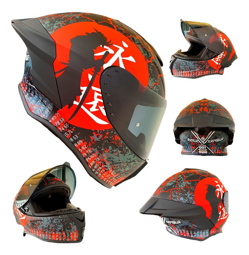 Casco Negro Rojo Deportivo Kov Certificado Samaurai Dot 