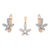 Set Collar Y Aretes Flor Margarita Swarovski Oro Laminado