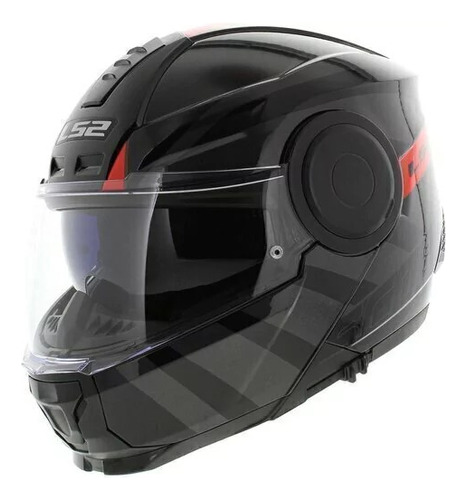 Casco Rebatible Ls2 902 Scope Hamr Negro Titanio + Rojo Bamp