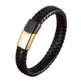 Pulsera Manilla Negra Cuero Trenzada Para Hombre