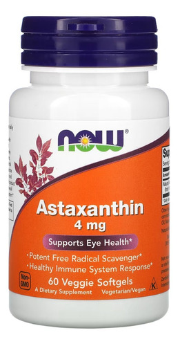 Astaxantina 4mg Now Foods 60vegs Softgel