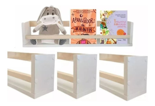 Kit 3 Prateleiras Porta Livro Infantil Pinus E Mdf Branco