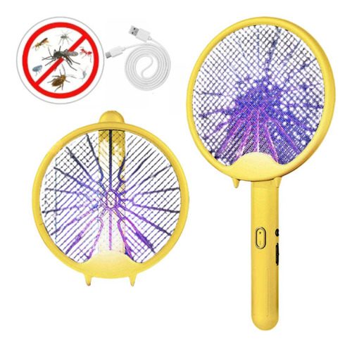 Lampara Mata Mosquitos Recargable 2 En 1 Con Raqueta