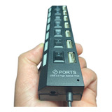 Hub Usb Com Fonte Usb 7 Portas Com Led Profissional Preto