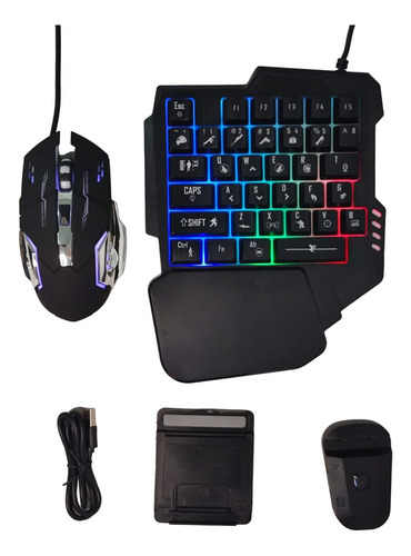 Combo Gamer 4 En 1 Teclado Soporte Mouse Adaptador Luz Rgb