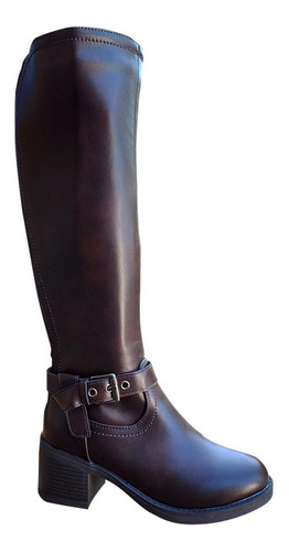 Botas Largas Bucaneras De Cuero Pu Mujer Casual Marrón 7133