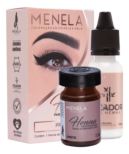 Kit Henna Para Sobrancelhas Menela 2,5g Profissional Cor Preto