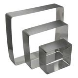 Kit Aro Cortador Quadrado P/ Bolo 10, 15, 20 X 5cm Alt. Inox