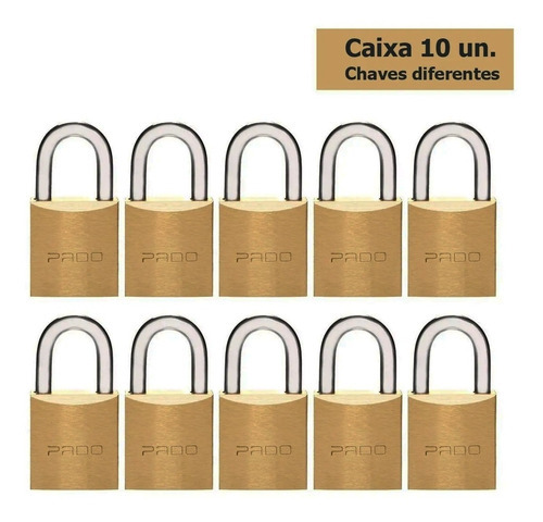 Kit 10 Cadeado Latão (chaves Diferentes) 30mm Pado Cor Dourado