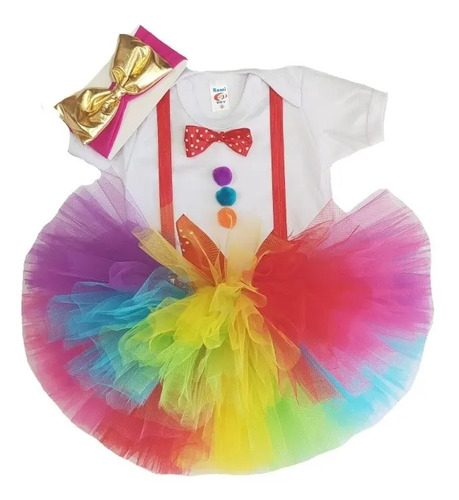 Disfraz De Payasita Con Tutú Y Mameluco Para Bebe Niña.  | Envío gratis