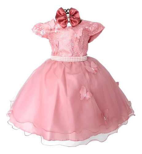 Vestido Infantil Princesa Realeza Rose Luxo  Com Tiara