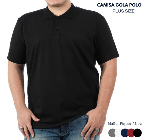 Camisa Polo Plus Size Masculina Básica Alta Qualidade Lisa