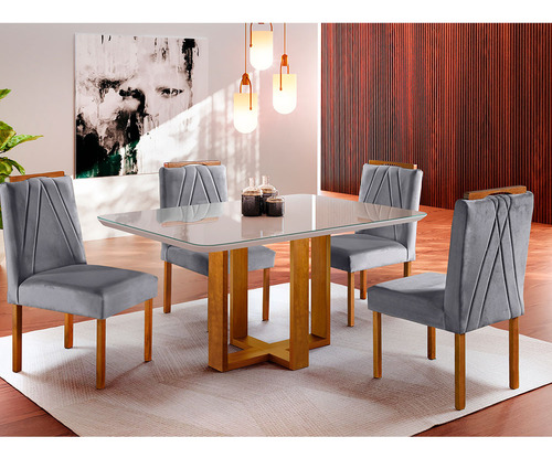 Conjunto Sala De Jantar Mesa 4 Lugares Lisy Móveis Mundial