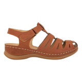 Sandalia Confort De Cuña Shosh Camel Para Mujer 6120