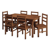 Conjunto Mesa Jantar + 6 Cadeiras Em Madeira Maciça Sofia