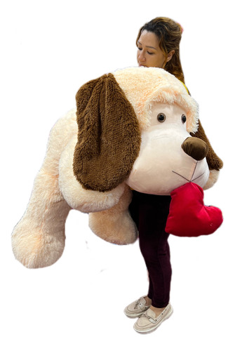 Perro De Peluche Gigante Acostado Perfumado Y Moño 1.40cmts 