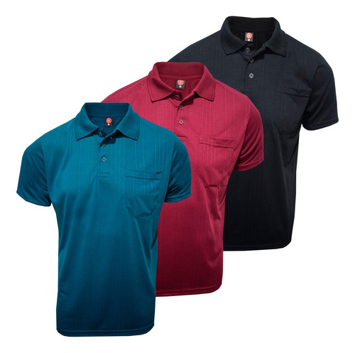 Camisa Polo Com Bolso Poliester E Viscose Kit 3 Peças