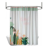 Combo Cortina Baño Chenille Tropical Vibes + Ganchos Rustic 