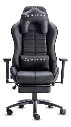 Cadeira De Escritório Gamer Xt Racer Platinum W Apoio De Pés Reclinável Ergonômico Em Pu Premium Preto