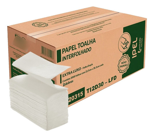 Papel Toalha Interfolha Folha Dupla 22,5x20,5cm Luxo 2000fls